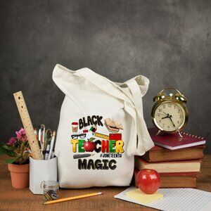 Women's Black Teacher Magic Custom Heavy Canvas Cotton Tote Bag